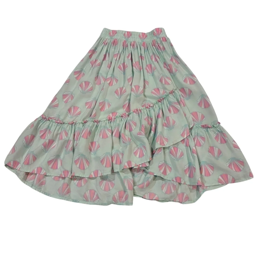 OshKosh B'gosh Girls Pink & Green Seashell Asymmetric Highlow A-Line Skirt Sz 7